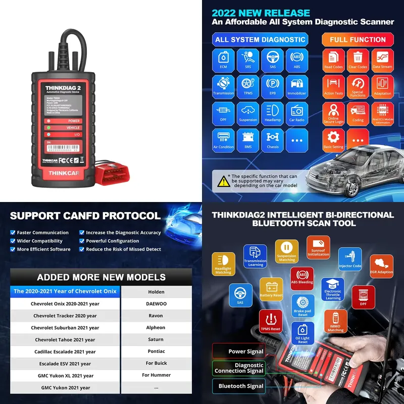 Car Diagnostic Tool - เครื่องมือวินิจฉัย Thinkdiag 2 OBD2 เครื่องสแกนยานยนต์แบบสองทิศทางสำหรับรถยนต์ทุกคัน รองรับ