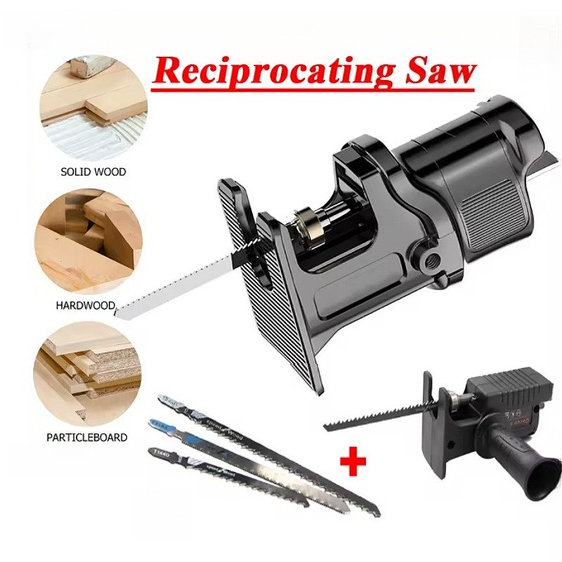 Metal Saw Reciprocating - เลื่อยลูกสูบอะแดปเตอร์ไฟฟ้า เจาะ ถึงเลื่อยไฟฟ้า ไขควง หัวแปลงสําหรับเครื่องมือตัดโลหะไม้พร้อมใบเลื่อย